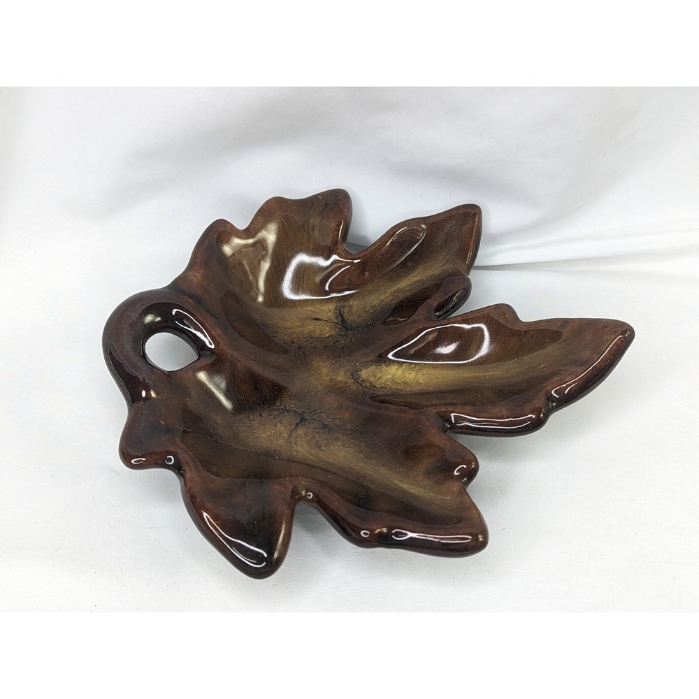Pottery Brown Leaf Shape Trinket Dish Plate 6 Inch Redware